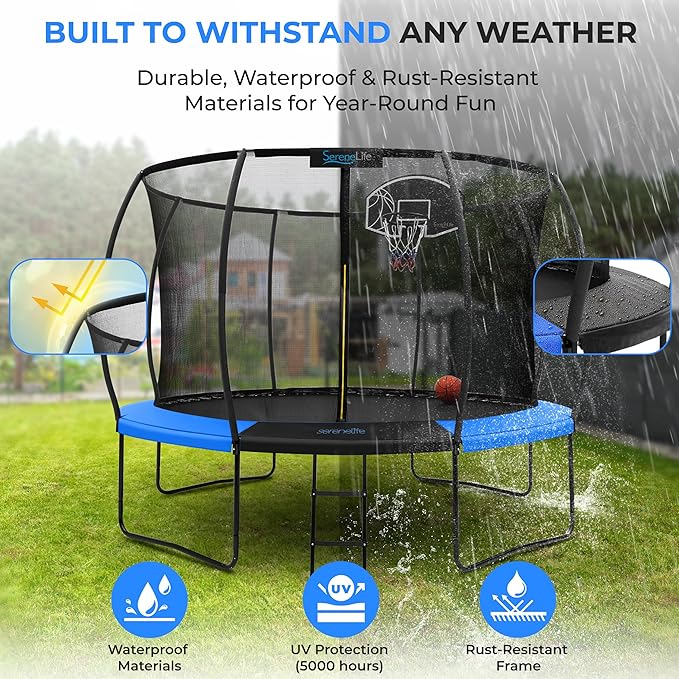 SereneLife 8FT 10FT 12FT 14FT Outdoor Trampoline for Kids and Adults – ASTM Certified Heavy-Duty