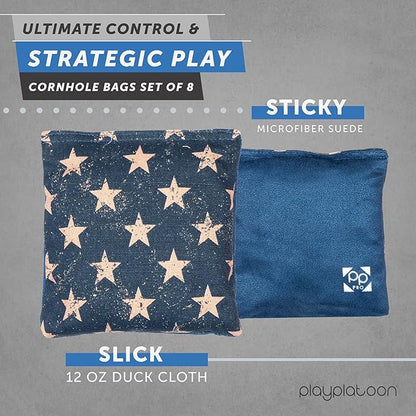 Professional Cornhole Bags - Set of 8 Regulation All Weather Double Sided - Sticky Side/Slick Side