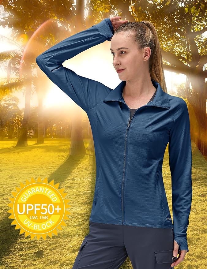Women's UPF 50+ UV Sun Protection Clothing Long Sleeve Athletic Hiking Shirts Lightweight SPF Zip