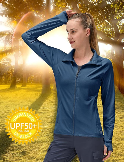Women's UPF 50+ UV Sun Protection Clothing Long Sleeve Athletic Hiking Shirts Lightweight SPF Zip