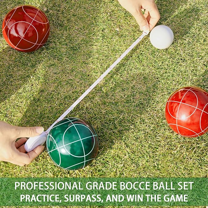 Pointyard Bocce Ball Set, 90mm Resin Bocce Ball Set with 8 Resin Bocce Balls/1 Pallino/Nylon