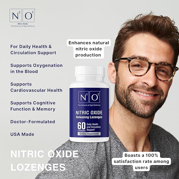 Nitric Oxide Lozenges - 60 Count - Nitric Oxide Supplement for Heart Health, Circulation, Energy, Blood Flow, Oxygenation, Healthy Blood Pressure, Cardiovascular Support for Men & Women