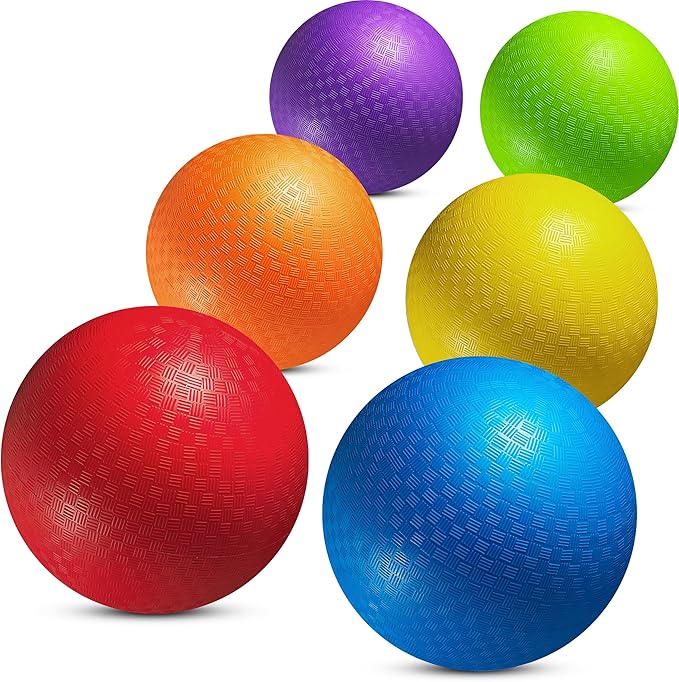 10 Inch Kickball Playground Balls - (Pack of 6) Inflatable Rubber Indoor Outdoor Bouncy Balls for