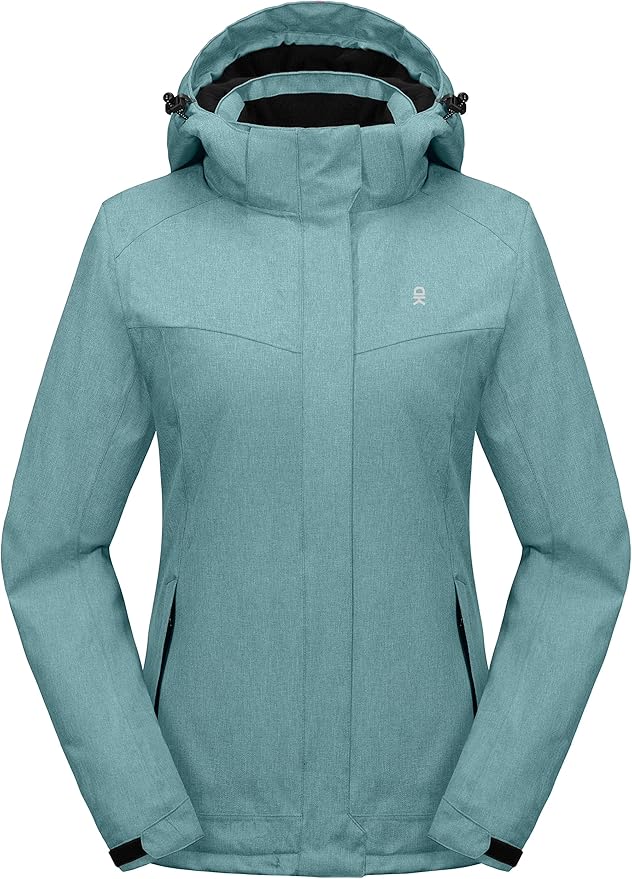 Little Donkey Andy Women's Waterproof Hiking Skiing Jacket with Removable Hood, Fleece Lined Winter