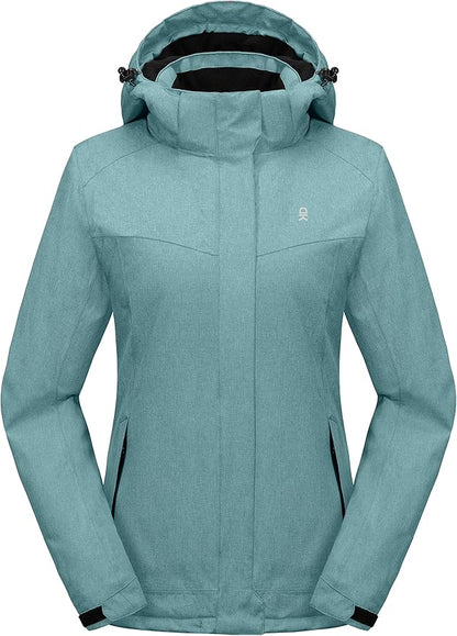 Little Donkey Andy Women's Waterproof Hiking Skiing Jacket with Removable Hood, Fleece Lined Winter