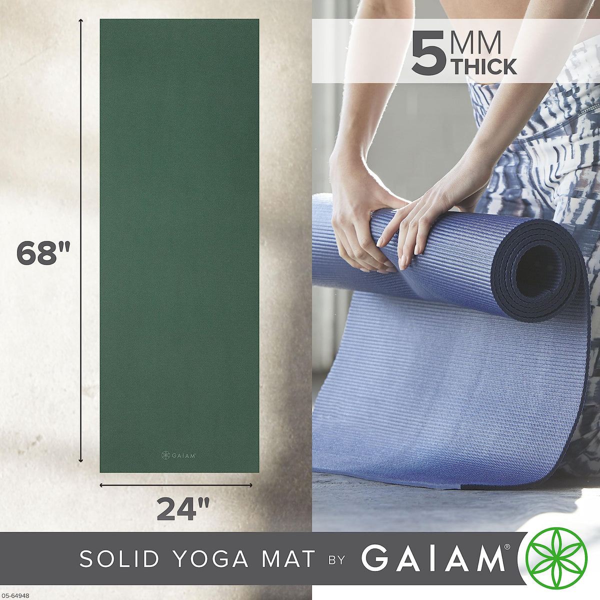 Gaiam Premium Yoga Mat, 5mm Non-Slip Exercise Mat (Sagebrush)