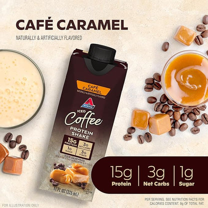 Atkins Café Caramel Iced Coffee Flavored Protein Shake, High Protein Shake, Low Glycemic, Low Carb