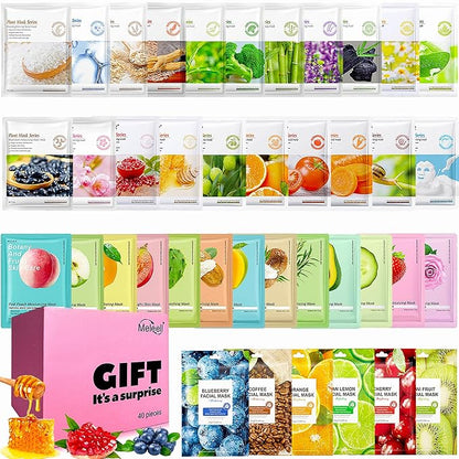 40 Pack Collagen Face Masks Skincare Bulk for All Skin Types,Hydrating Spa Face Mask for Sensitive