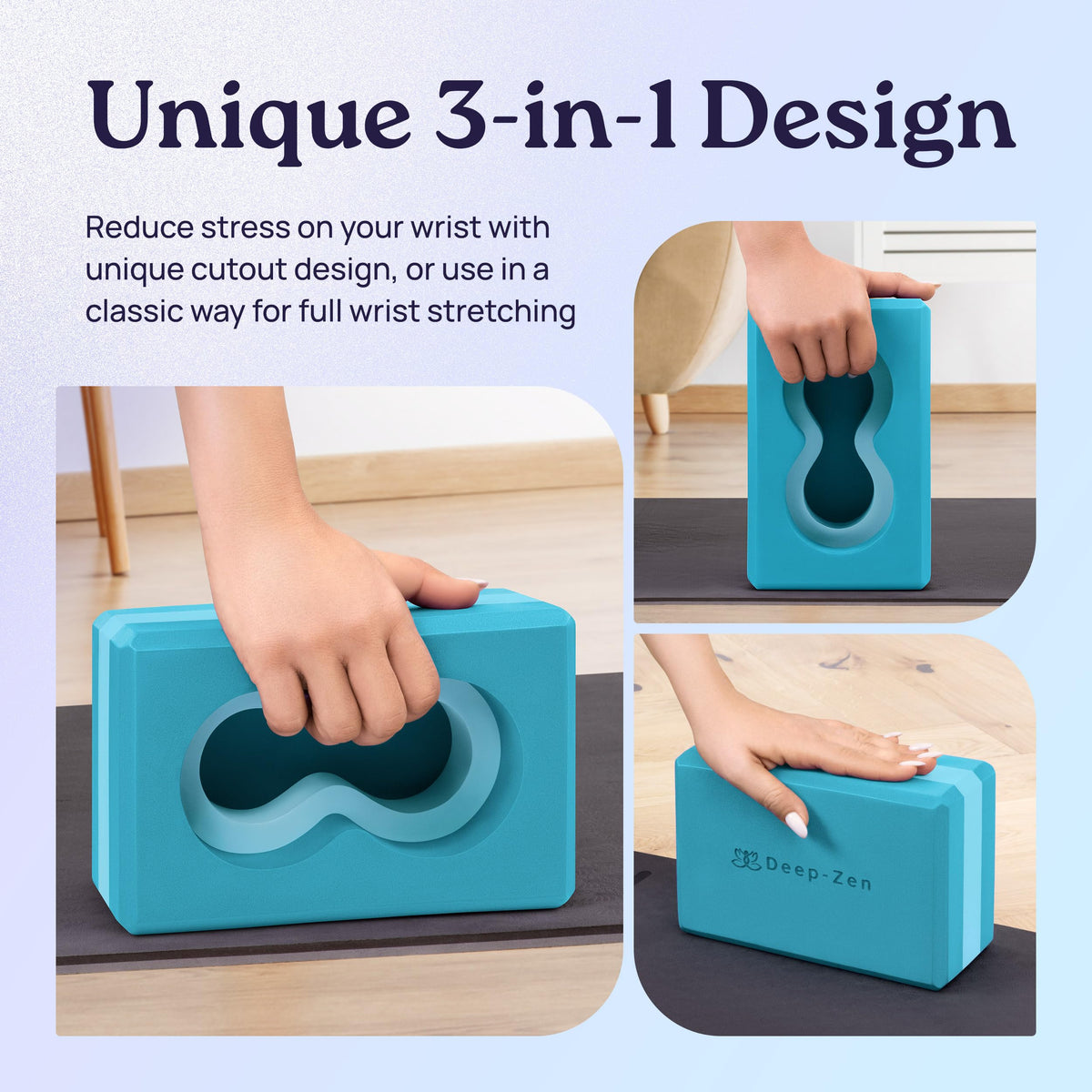 Deep-Zen® Yoga Blocks Wrist Support; Yoga Blocks 2 Pack with Knee Pads and Strap to Put Less Weight