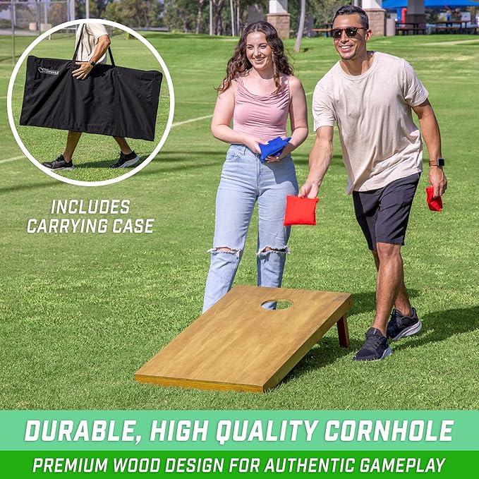 GoSports 4 ft x 2 ft Regulation Size Wooden Cornhole Boards Set - Includes Carrying Case - Full