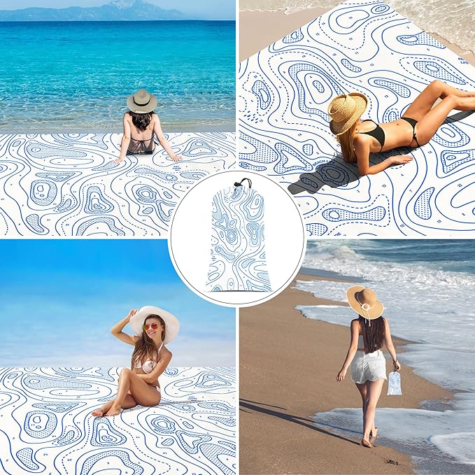 Beach Blanket Sandproof, 78''×86'' Large Waterproof Sand Free Beach Mat for 4 Adults, Big Compact