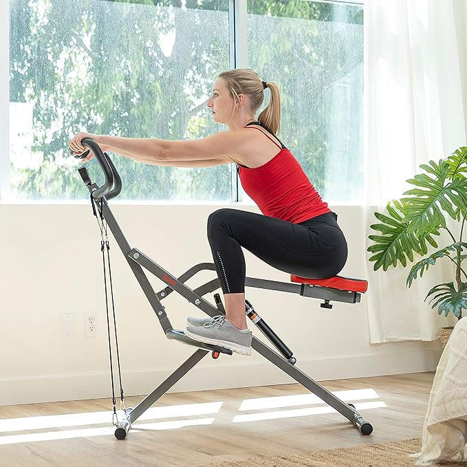Sunny Health & Fitness Row-N-Ride PRO, Full Body Combo Squat Machine w/Optional Resistance Band