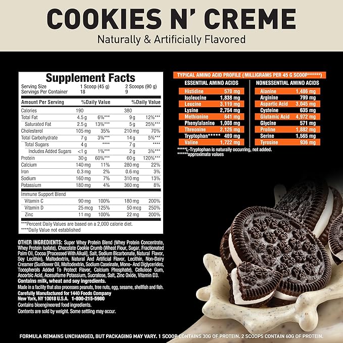 Body Fortress Super Advanced Whey Protein Powder, Cookies N??Creme, 60g Protein & 12g BCAAs Per 2