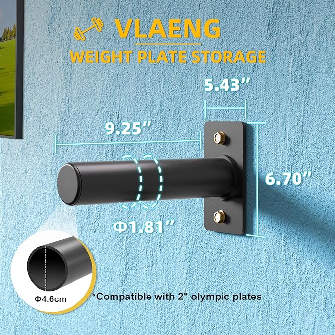 Wall Mounted Weight Plate Holder, Weight Rack Storage for 2" Olympic Weight Plate, Max Weight