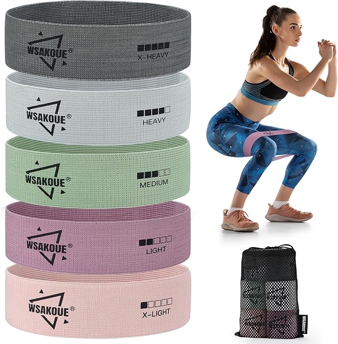 WSAKOUE Fabric Resistance Bands for Working Out – 5 Booty Bands for Women & Men, Exercise Workout