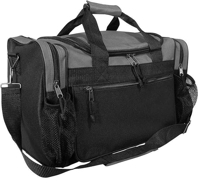 DALIX 17" Duffle Bag Dual Front Mesh Pockets (Black Gold Gray Dark Green Navy Blue Maroon Royal