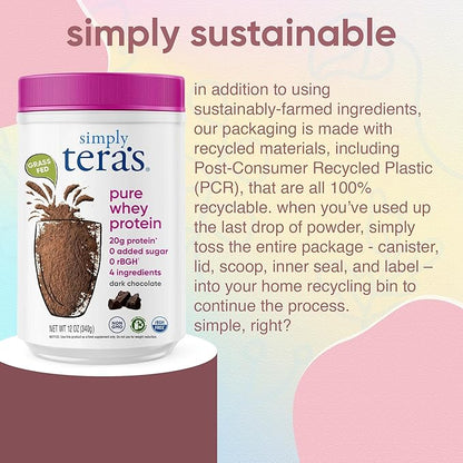 Simply tera's Pure Whey Protein Powder - Dark Chocolate Clean Protein Powder, Grass Fed Whey