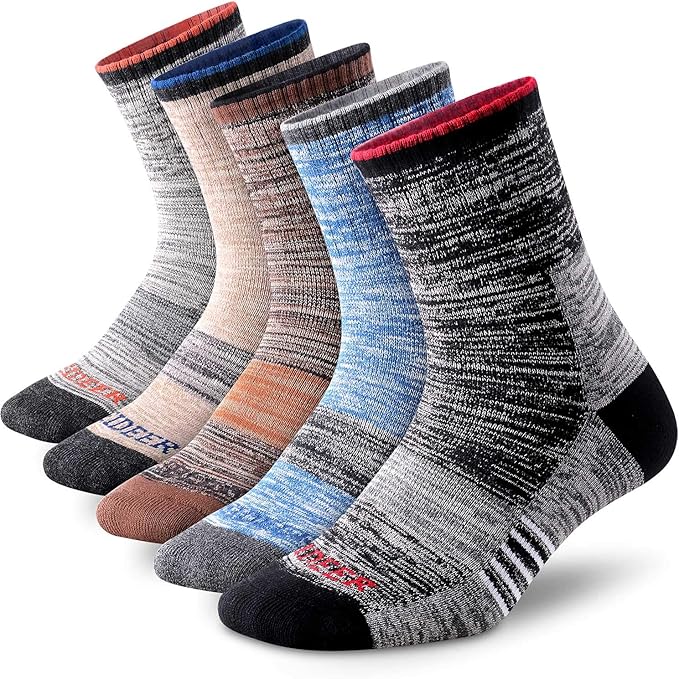 FEIDEER Men's Hiking Walking Socks, Multi-pack Wicking Cushioned Outdoor Recreation Quarter Crew