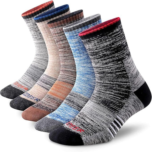 FEIDEER Men's Hiking Walking Socks, Multi-pack Wicking Cushioned Outdoor Recreation Quarter Crew