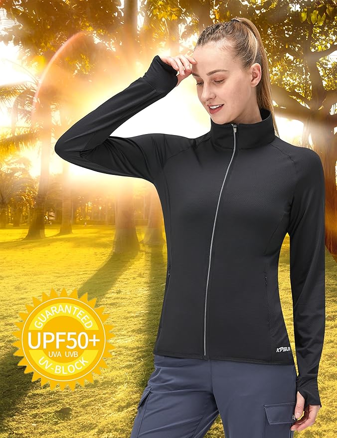 Women's UPF 50+ UV Sun Protection Clothing Long Sleeve Athletic Hiking Shirts Lightweight SPF Zip