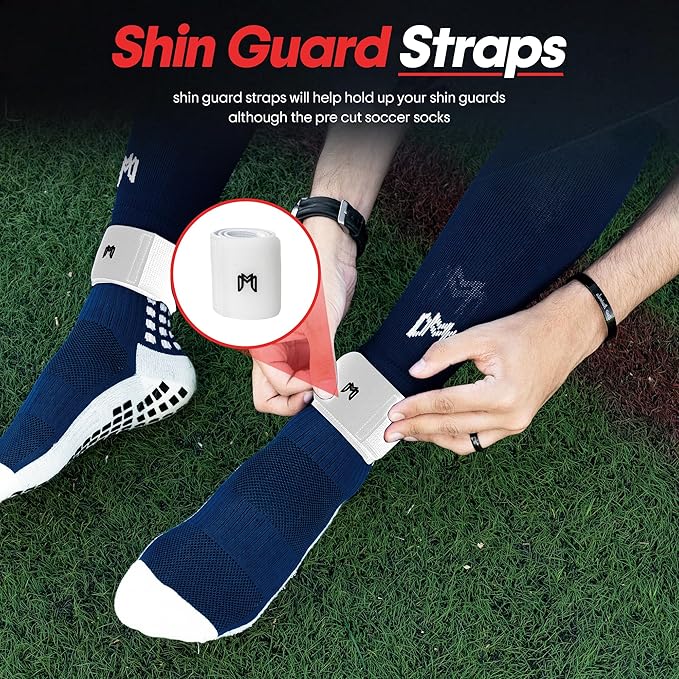 Soccer Grip Socks, Shin Guards, Pre Cut Sock Sleeves, and Guard Straps Bundle Pack - Essential