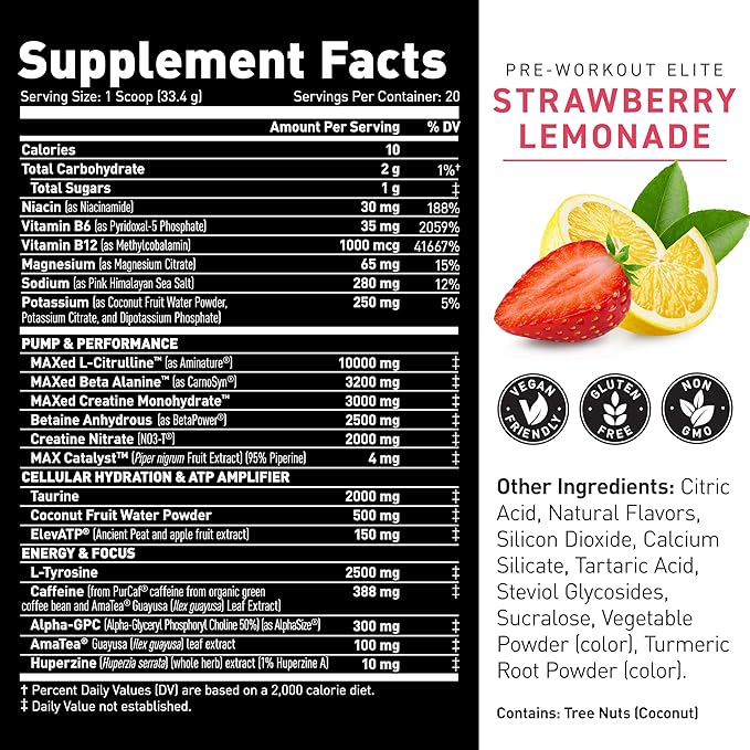 Kaged Pre Workout Elite Powder | Strawberry Lemonade | Pre-Workout with Creatine, Beta Alanine