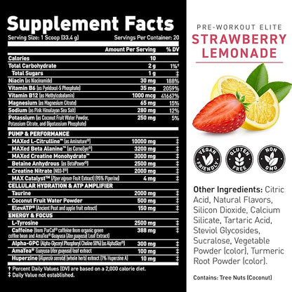 Kaged Pre Workout Elite Powder | Strawberry Lemonade | Pre-Workout with Creatine, Beta Alanine
