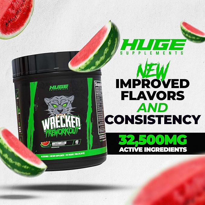 Wrecked Pre Workout Powder, Advanced Formula, Boosts Energy, Focus, Pumps & Performance, 10g