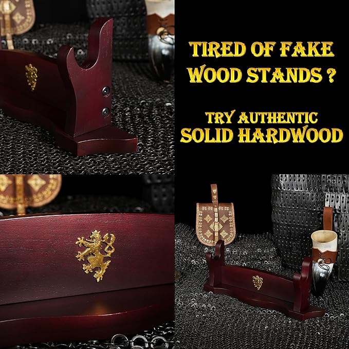 Mythrojan Medieval Sword Stand Solid Wood Horizontal Display Rack for Katana, Samurai, Gladiator