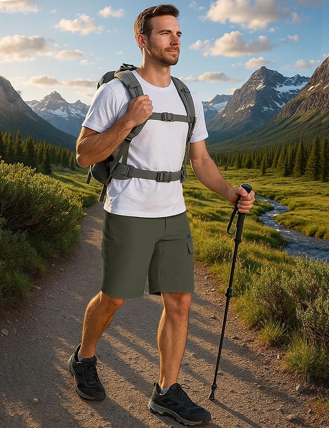 CRYSULLY Men's Hiking Cargo Shorts Outdoor Summer Lightweight Quick Dry Work Casual Shorts with 5