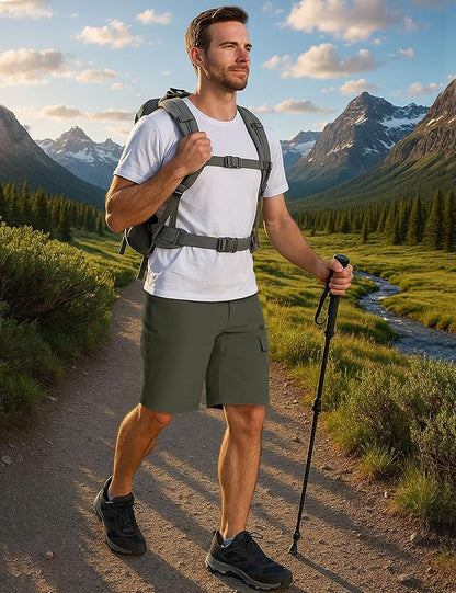 CRYSULLY Men's Hiking Cargo Shorts Outdoor Summer Lightweight Quick Dry Work Casual Shorts with 5