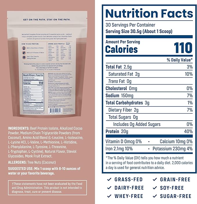 NativePath Complete Beef Protein Powder Isolate ??Grass-Fed, Pasture-Raised, Dairy & Lactose Free