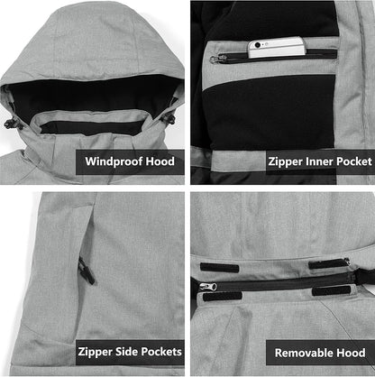 Little Donkey Andy Women's Waterproof Hiking Skiing Jacket with Removable Hood, Fleece Lined Winter