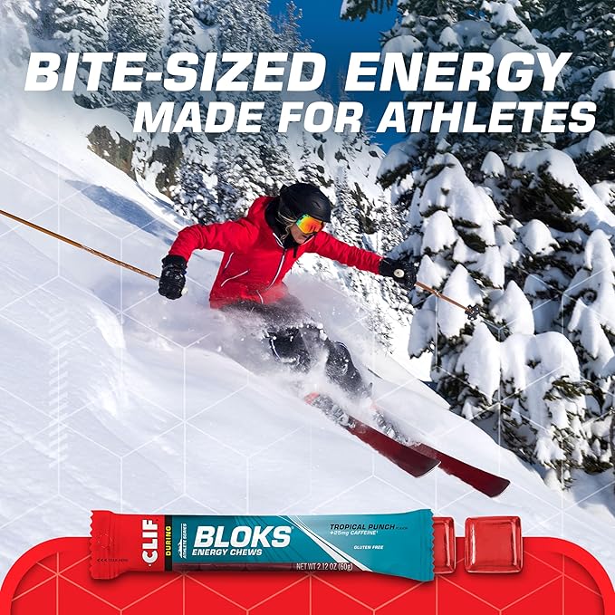CLIF BLOKS - Tropical Punch Flavor with Caffeine - Energy Chews - Non-GMO - Plant Based - Fast Fuel