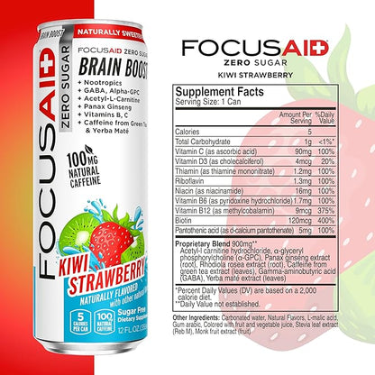 FOCUSAID ZERO SUGAR Nootropics Blend, Alpha-GPC, GABA, 100mg Natural Caffeine from Green Tea, Yerba