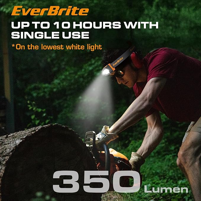EverBrite Rechargeable Headlamp - 350 Lumens Headlight with Red/Green Light and Tail Light, 7