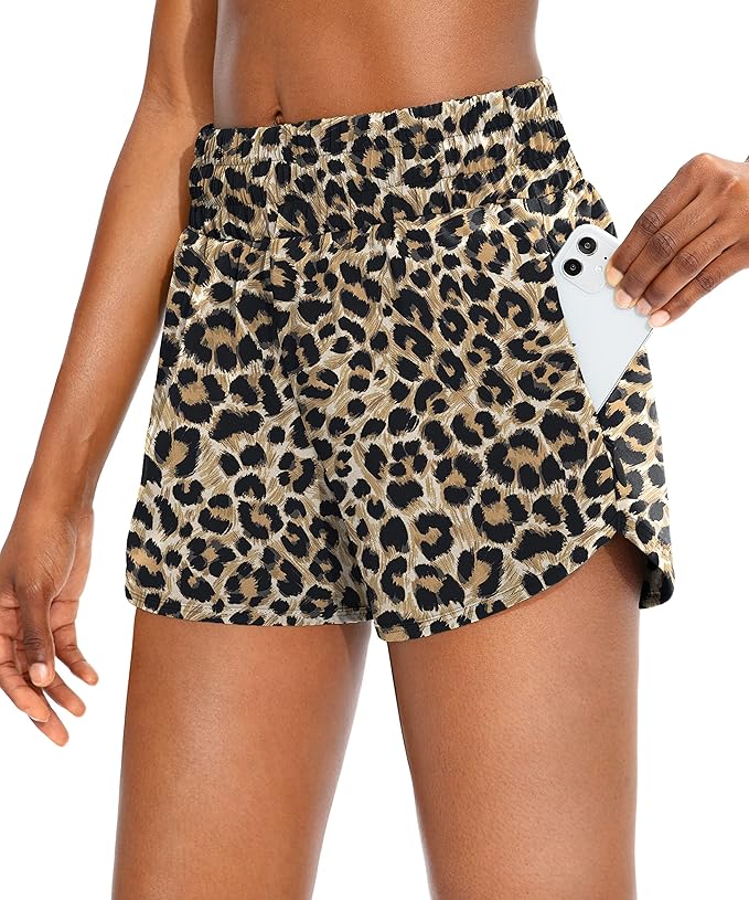 SANTINY Women's Running Shorts with Zip Pockets High Waisted Athletic Workout Gym Shorts for Women