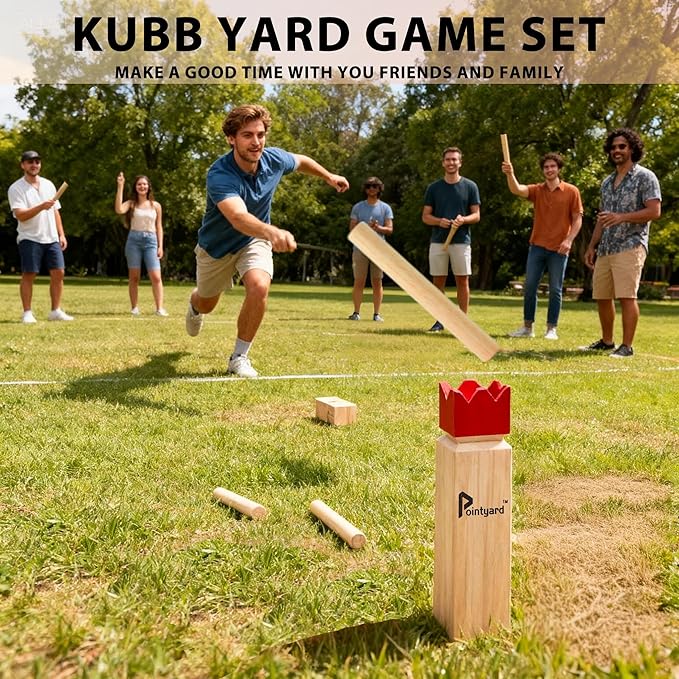 Pointyard Kubb Yard Game Set, Kubb Game Set with Carrying Bag - Wooden Toss Game Set for Outdoor
