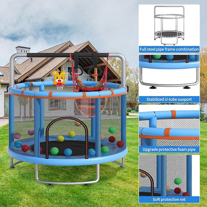 55" Small Trampoline for Kids, Telawah Indoor Outdoor with with Enclosure Net, Safety Enclosure
