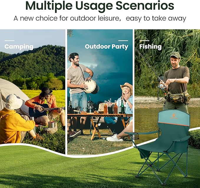 HIGH POINT SPORTS 2 Pack Portable Camping Chair for Adults, Folding Outdoor Camp Chair Lightweight