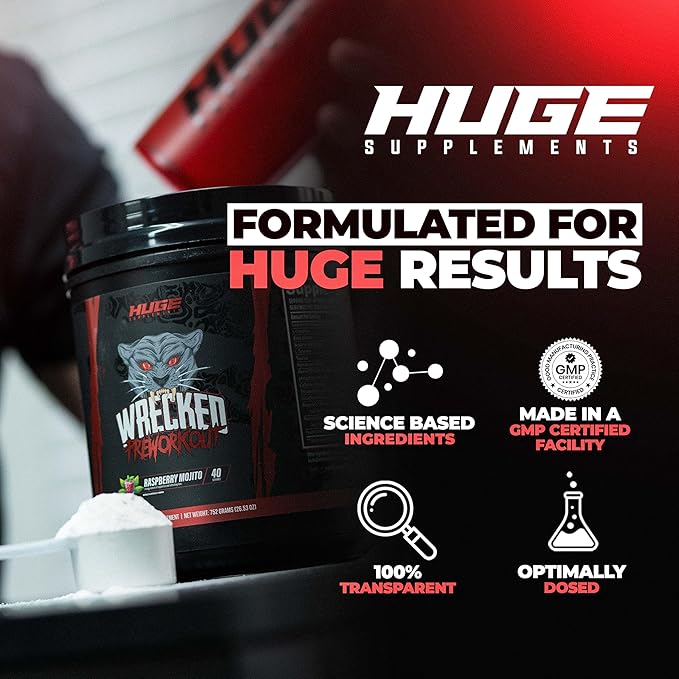 Wrecked Pre Workout, Advanced Formula, Boosts Energy, Focus, Pumps & Performance, 10g L-Citrulline