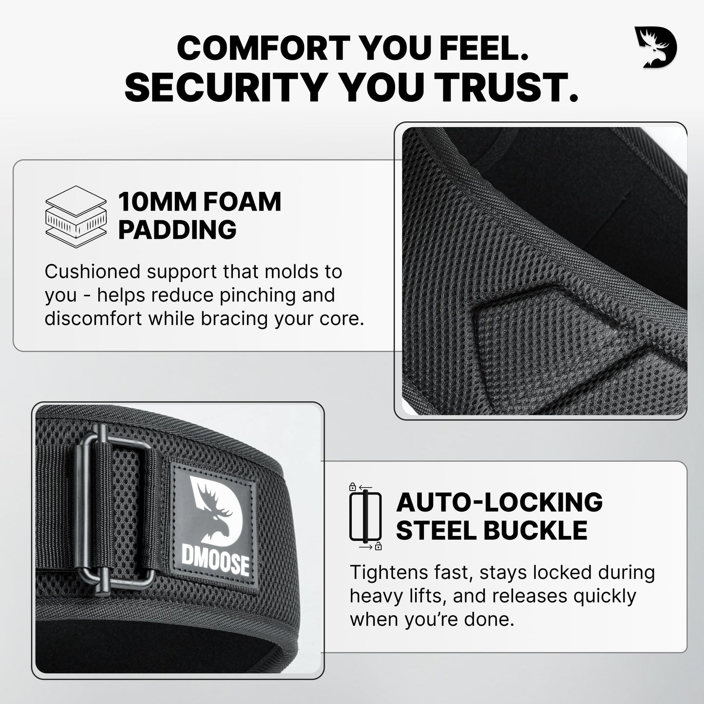 DMoose Fitness Weight Lifting Belt for Squats, Deadlift & Intense Workout - 6" Adjustable Fit Auto