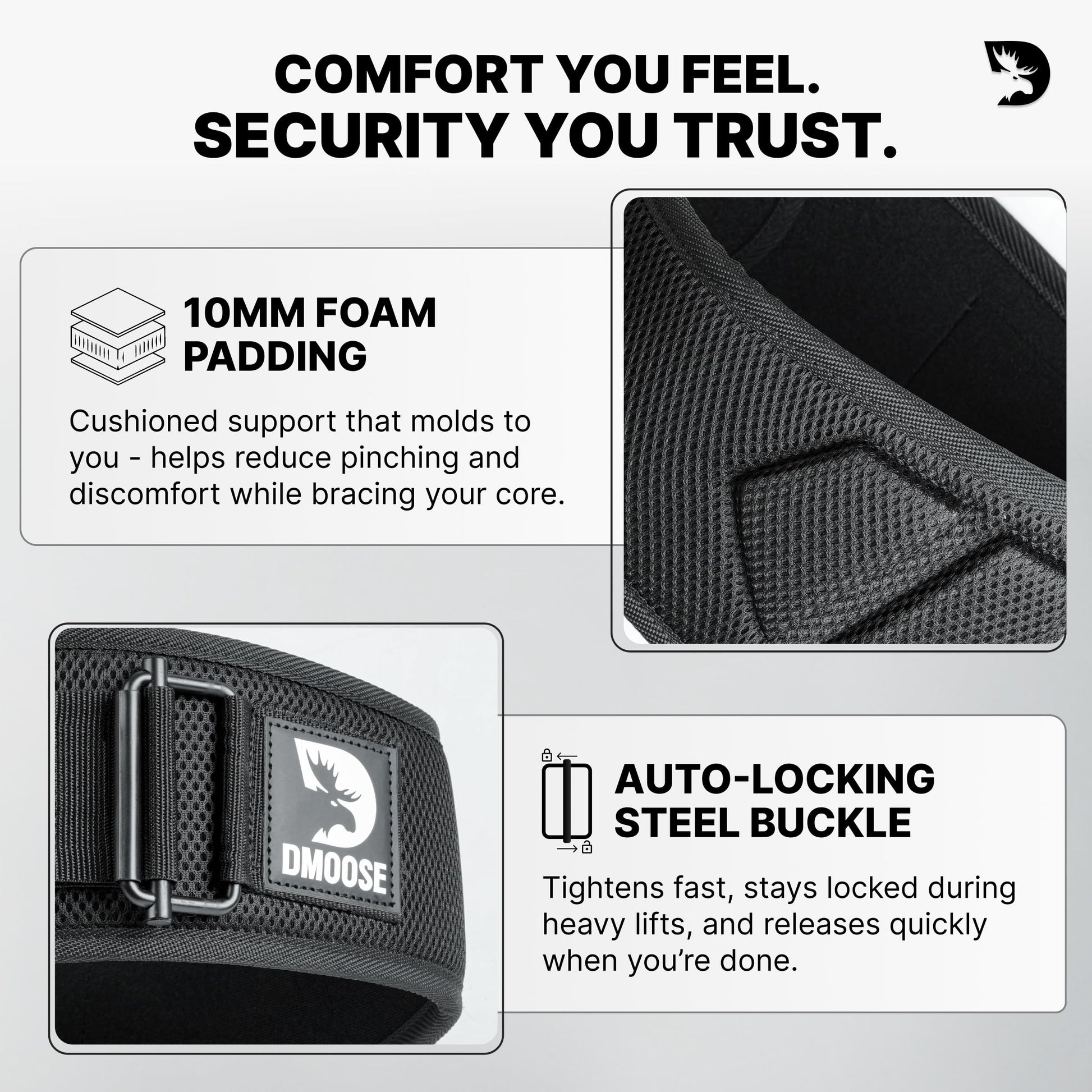 DMoose Fitness Weight Lifting Belt for Squats, Deadlift & Intense Workout - 6" Adjustable Fit Auto