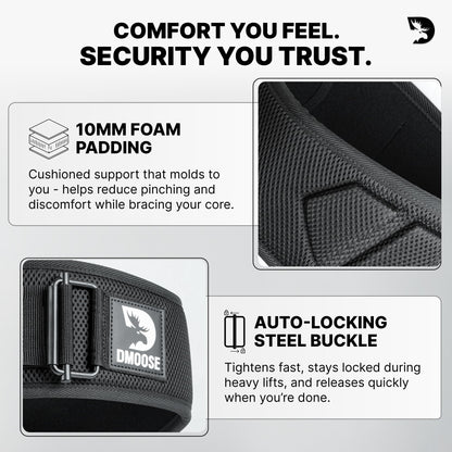 DMoose Fitness Weight Lifting Belt for Squats, Deadlift & Intense Workout - 6" Adjustable Fit Auto