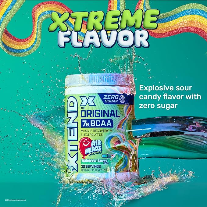 Original BCAA Powder Airheads Rainbow Berry Flavor, 7g BCAA and 2.5g L-Glutamine, Sugar Free Post