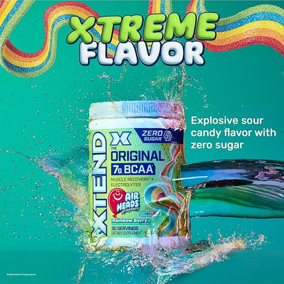 Original BCAA Powder Airheads Rainbow Berry Flavor, 7g BCAA and 2.5g L-Glutamine, Sugar Free Post