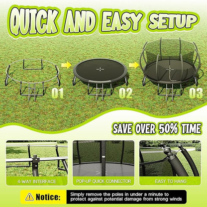 8FT 10FT 12FT 14FT 16FT Trampoline with Pop-up Quick Connector and Basketball Hoop, Trampoline