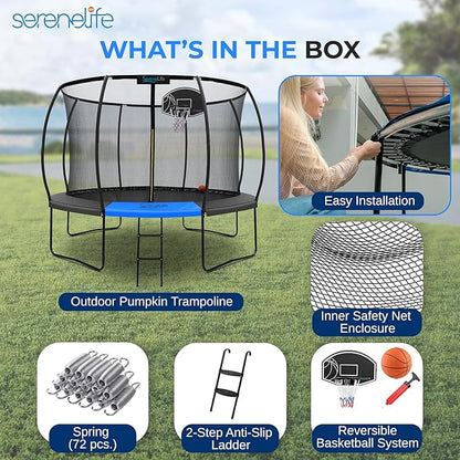Serenelife 12FT 10FT 8FT Recreational Trampolines with Enclosure Net and Ladder and Anti-Rust
