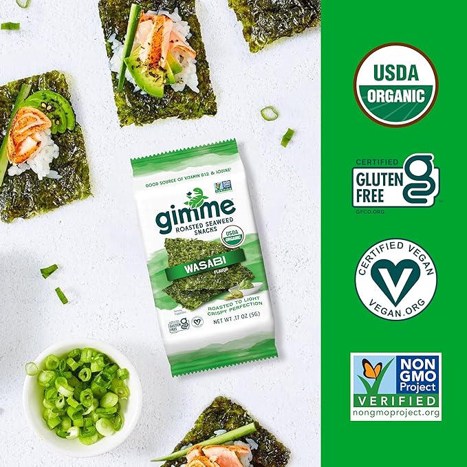 Gimme Seaweed Organic Premium Roasted Seaweed Snacks, New 6 Flavor Variety Pack, 12 Count (2 Each)