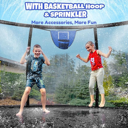 14FT & 16FT Trampoline for Kids & Adults, Big Round Trampoline with Basketball Hoop, Sprinkler &